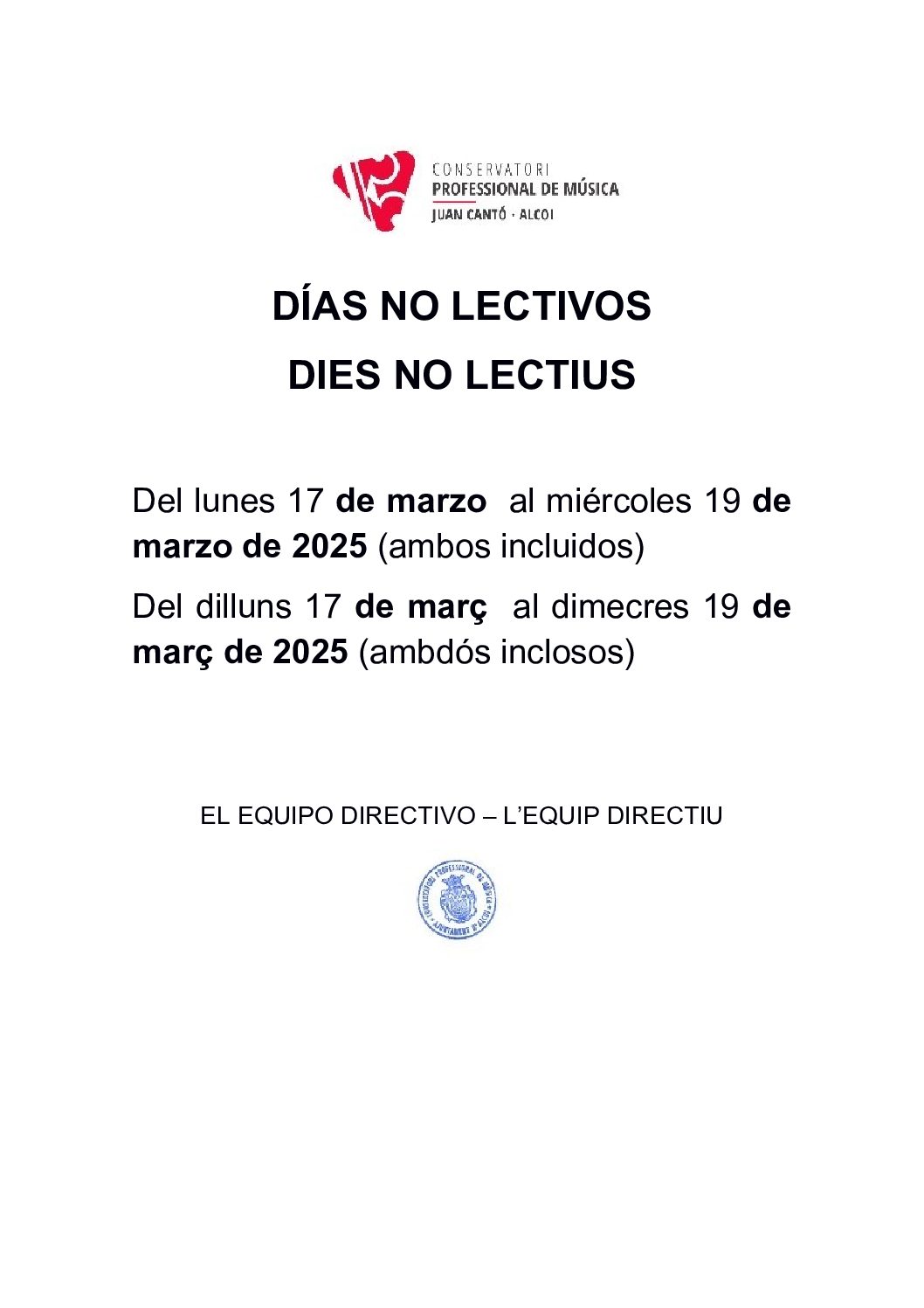 DÍAS NO LECTIVOS